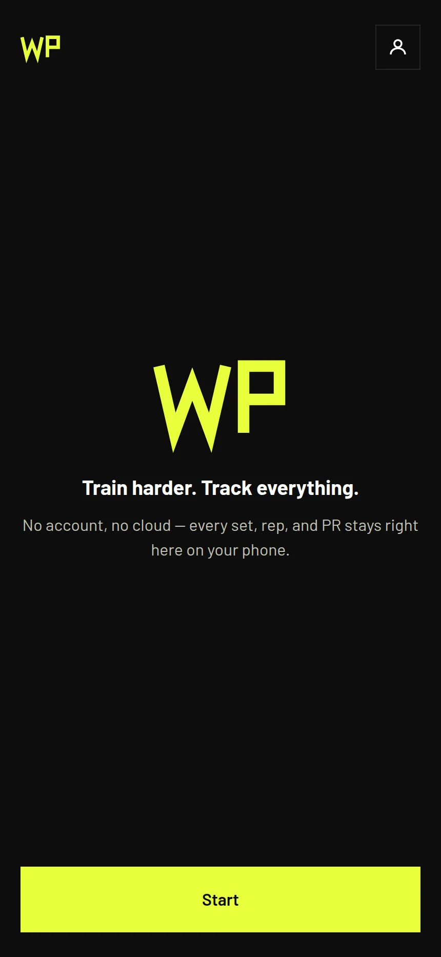 workout-pal landing: no account, no cloud
