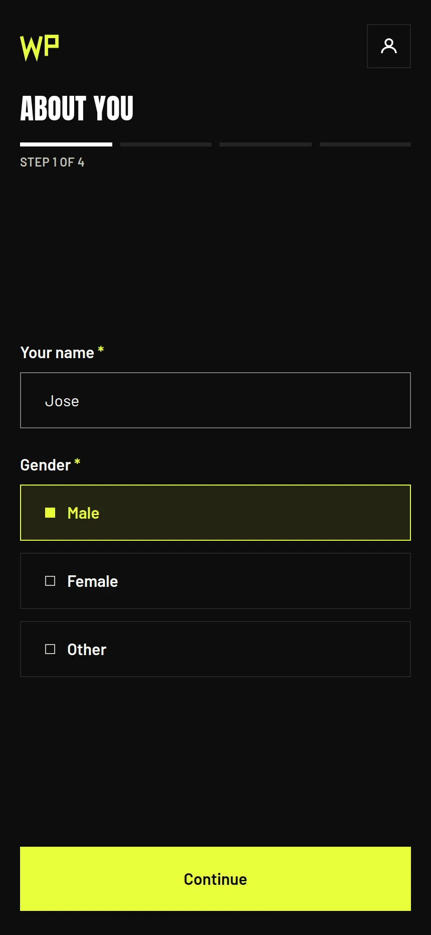 Onboarding, step one of four